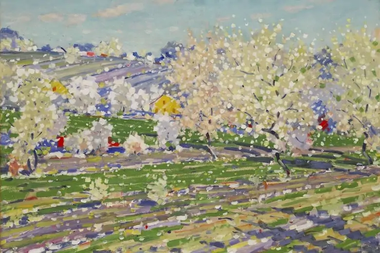 Vilhelms Purvītis. Spring (Season of Bloom). 1933-1934. Cardboard, oil. Collection of the Latvian National Museum of Art. Photo: Normunds Brasliņš